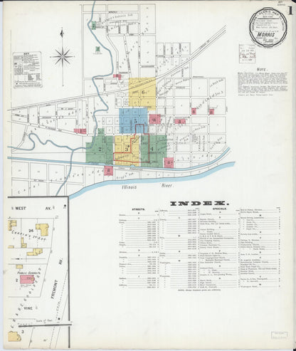 Sanborn Fire Insurance Map from Morris, Grundy County, Illinois (1900), Sheet #0001 - Complete Map Set gallery image, historic Sanborn map, vintage wall art, Illinois Illinois