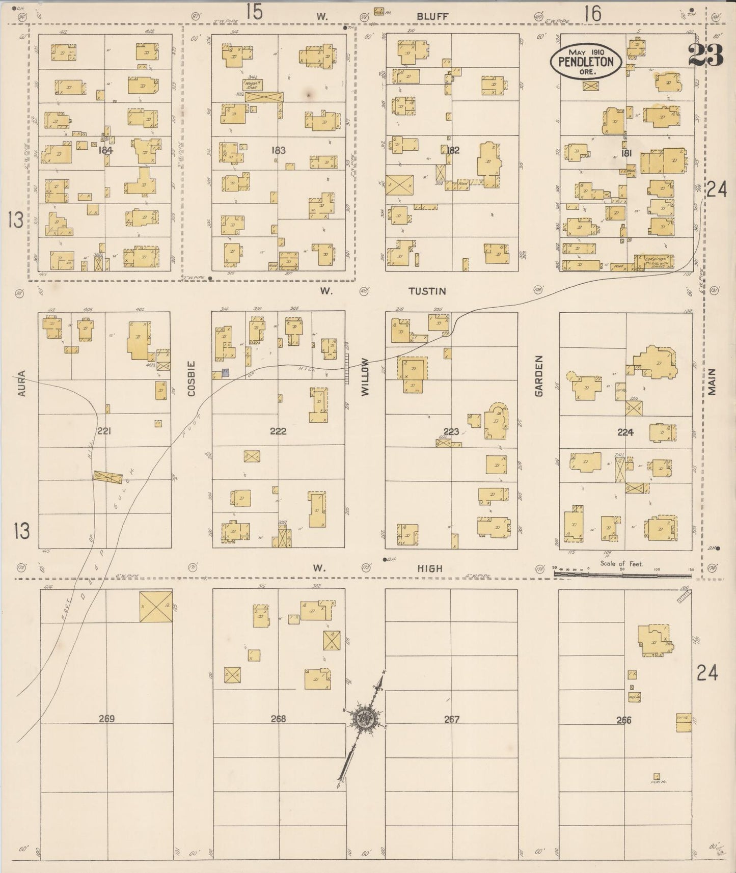 Sanborn Fire Insurance Map from Pendleton, Umatilla County, Oregon (1910), Sheet #0023 - Historic Sanborn Fire Insurance Map Print, vintage old map wall art, antique decor, genealogy gift, Oregon Oregon map