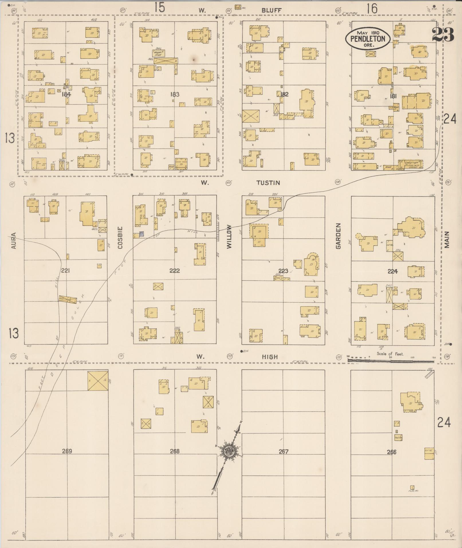 Sanborn Fire Insurance Map from Pendleton, Umatilla County, Oregon (1910), Sheet #0023 - Historic Sanborn Fire Insurance Map Print, vintage old map wall art, antique decor, genealogy gift, Oregon Oregon map