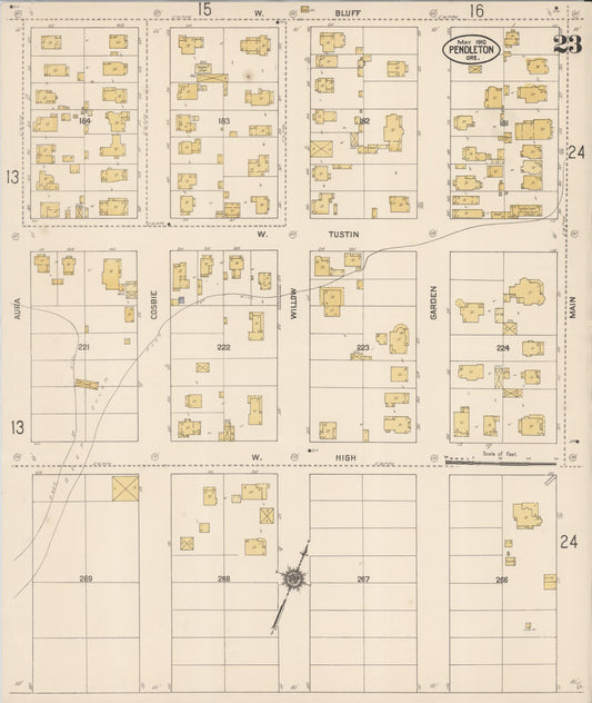 Sanborn Fire Insurance Map from Pendleton, Umatilla County, Oregon (1910), Sheet #0023 - Historic Sanborn Fire Insurance Map Print, vintage old map wall art, antique decor, genealogy gift, Oregon Oregon map