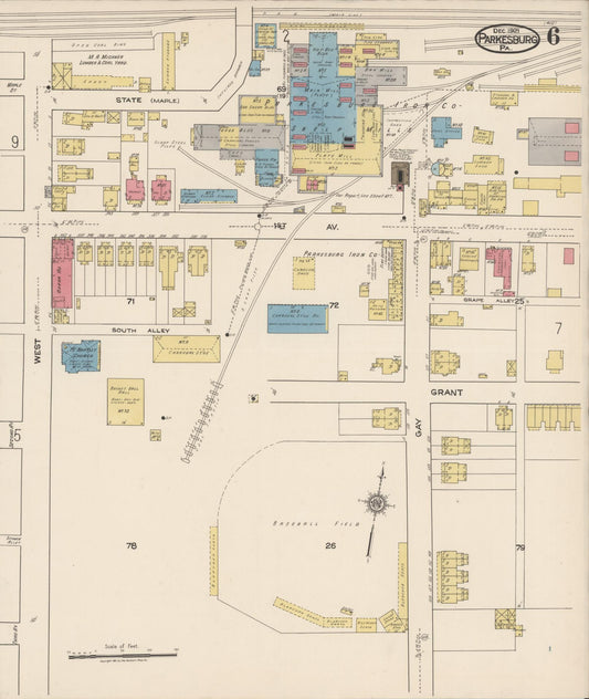 Sanborn Fire Insurance Map from Parkesburg, Chester County, Pennsylvania (1921), Sheet #0006 - Historic Sanborn Fire Insurance Map Print, vintage old map wall art, antique decor, genealogy gift, Pennsylvania Pennsylvania map