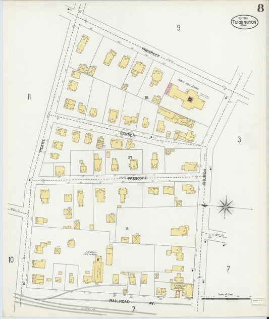 Sanborn Fire Insurance Map from Torrington, Litchfield County, Connecticut (1901), Sheet #0008 - Historic Sanborn Fire Insurance Map Print, vintage old map wall art, antique decor, genealogy gift, Connecticut Connecticut map