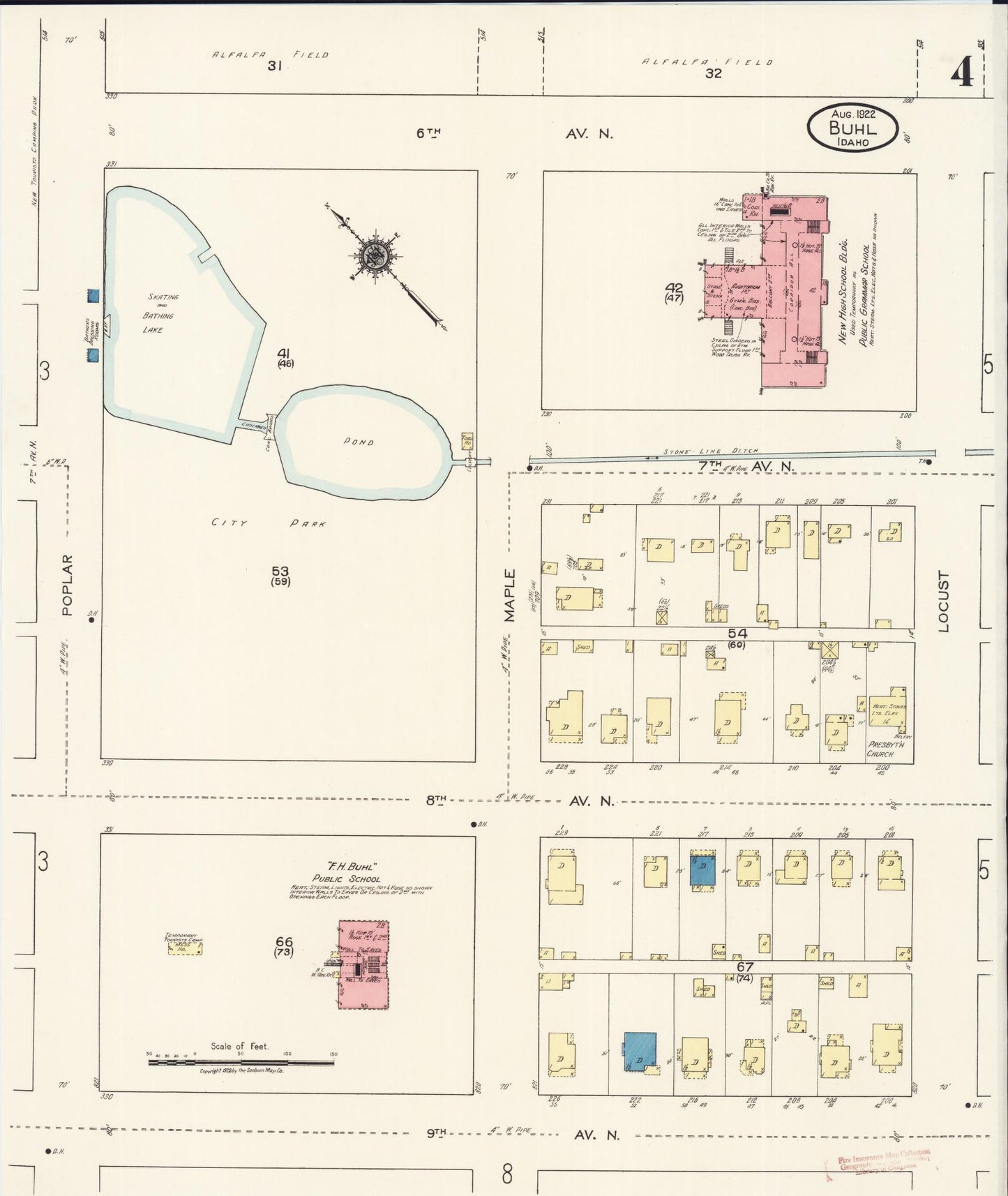 Sanborn Fire Insurance Map from Buhl, Twin Falls County, Idaho (1922), Sheet #0004 - Complete Map Set gallery image, historic Sanborn map, vintage wall art, Falls Idaho