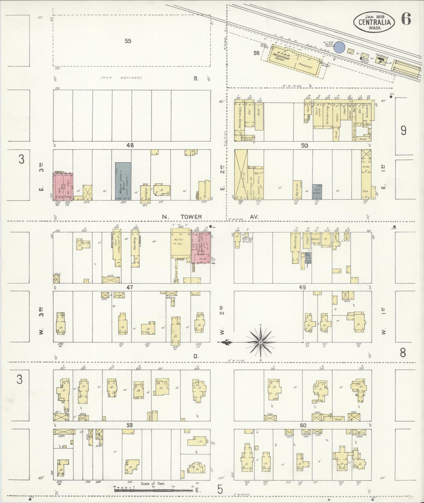 Sanborn Fire Insurance Map from Centralia, Lewis County, Washington (1909), Sheet #0006 - Complete Map Set gallery image, historic Sanborn map, vintage wall art, Washington Washington