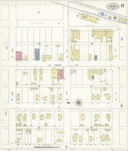 Sanborn Fire Insurance Map from Centralia, Lewis County, Washington (1909), Sheet #0006 - Complete Map Set gallery image, historic Sanborn map, vintage wall art, Washington Washington