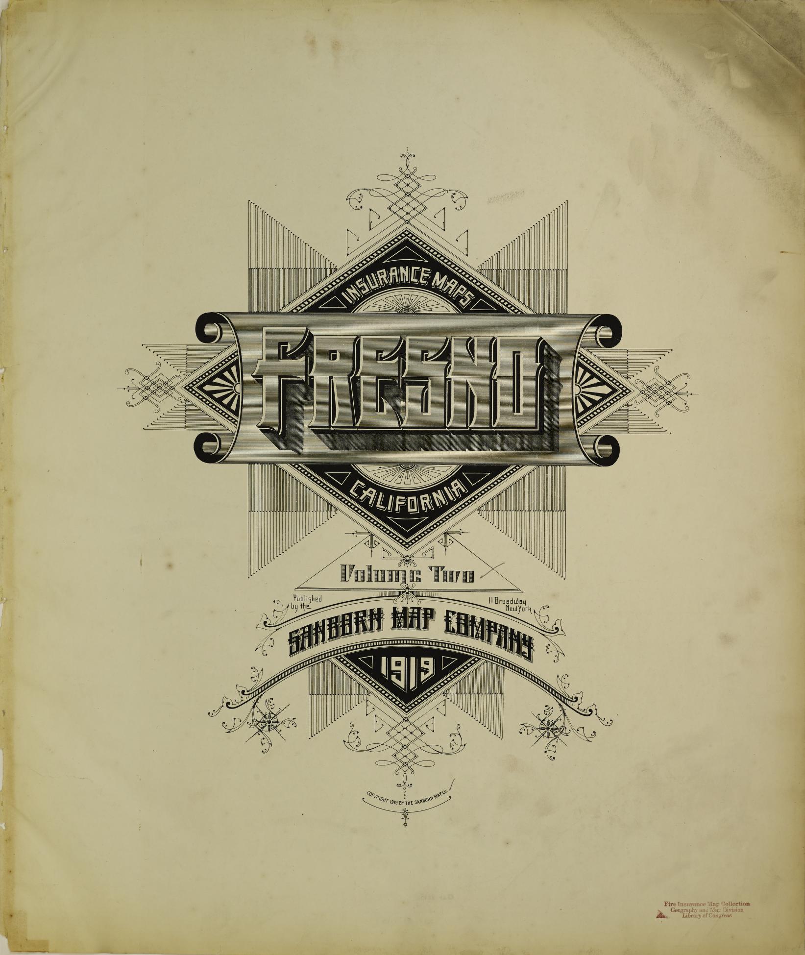 Sanborn Fire Insurance Map from Fresno, Fresno County, California (1919), Sheet #0001 - Historic Sanborn Fire Insurance Map Print, vintage old map wall art, antique decor, genealogy gift, California California map