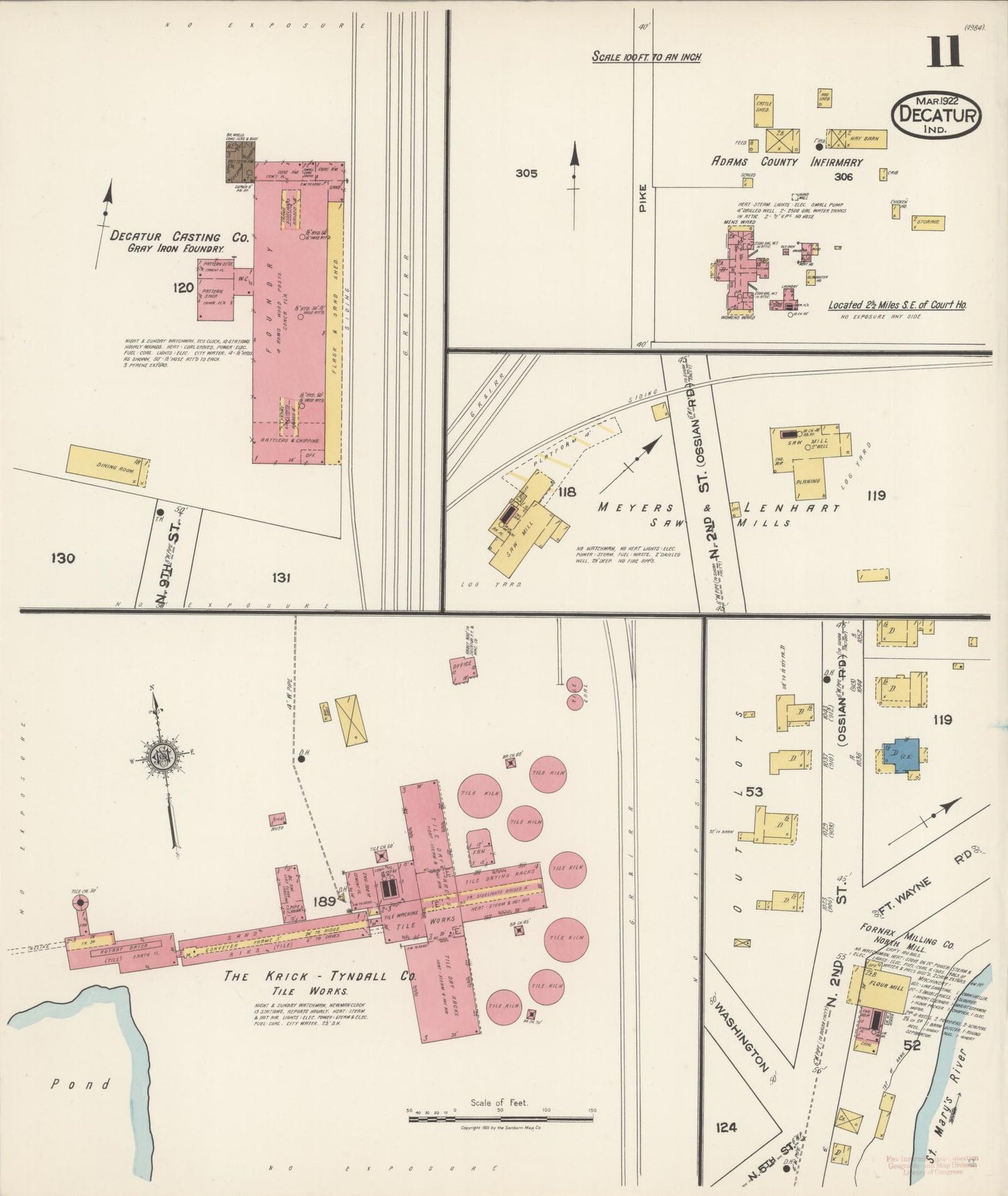 Sanborn Fire Insurance Map from Decatur, Adams County, Indiana (1922), Sheet #0011 - Historic Sanborn Fire Insurance Map Print, vintage old map wall art, antique decor, genealogy gift, Indiana Indiana map