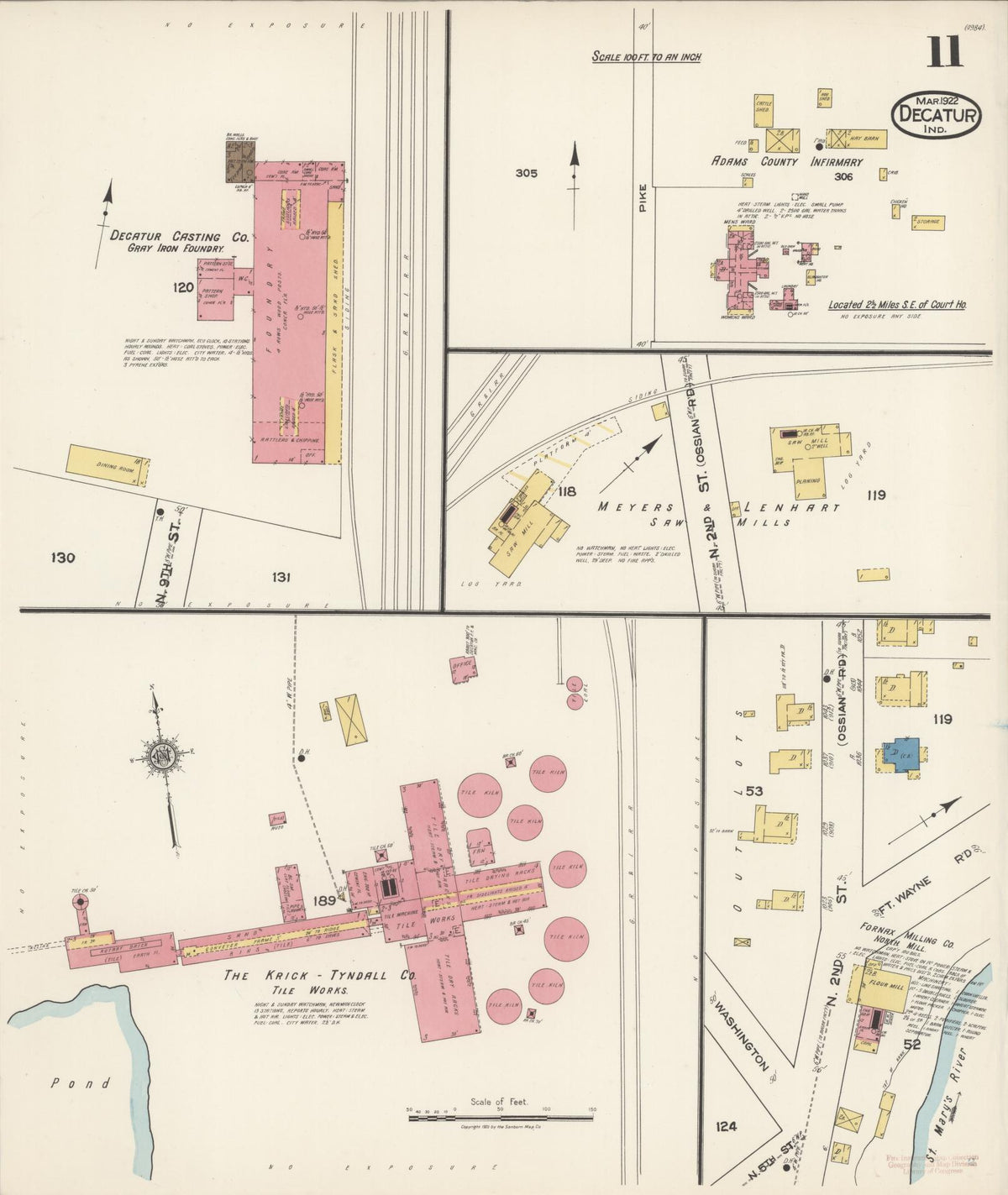 Sanborn Fire Insurance Map from Decatur, Adams County, Indiana (1922), Sheet #0011 - Historic Sanborn Fire Insurance Map Print, vintage old map wall art, antique decor, genealogy gift, Indiana Indiana map