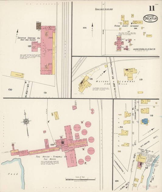 Sanborn Fire Insurance Map from Decatur, Adams County, Indiana (1922), Sheet #0011 - Historic Sanborn Fire Insurance Map Print, vintage old map wall art, antique decor, genealogy gift, Indiana Indiana map