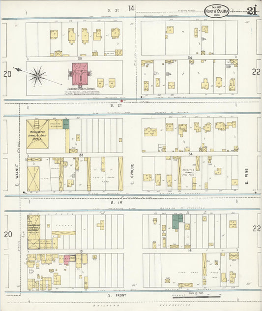 Sanborn Fire Insurance Map from North Yakima, Yakima County, Washington (1905), Sheet #0021 - Historic Sanborn Fire Insurance Map Print, vintage old map wall art, antique decor, genealogy gift, Washington Washington map