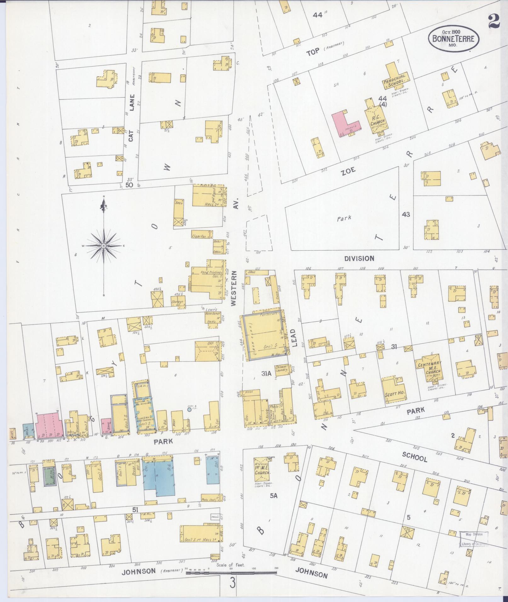 Sanborn Fire Insurance Map from Bonne Terre, Saint Francois County, Missouri (1900), Sheet #0002 - Historic Sanborn Fire Insurance Map Print, vintage old map wall art, antique decor, genealogy gift, Missouri Missouri map