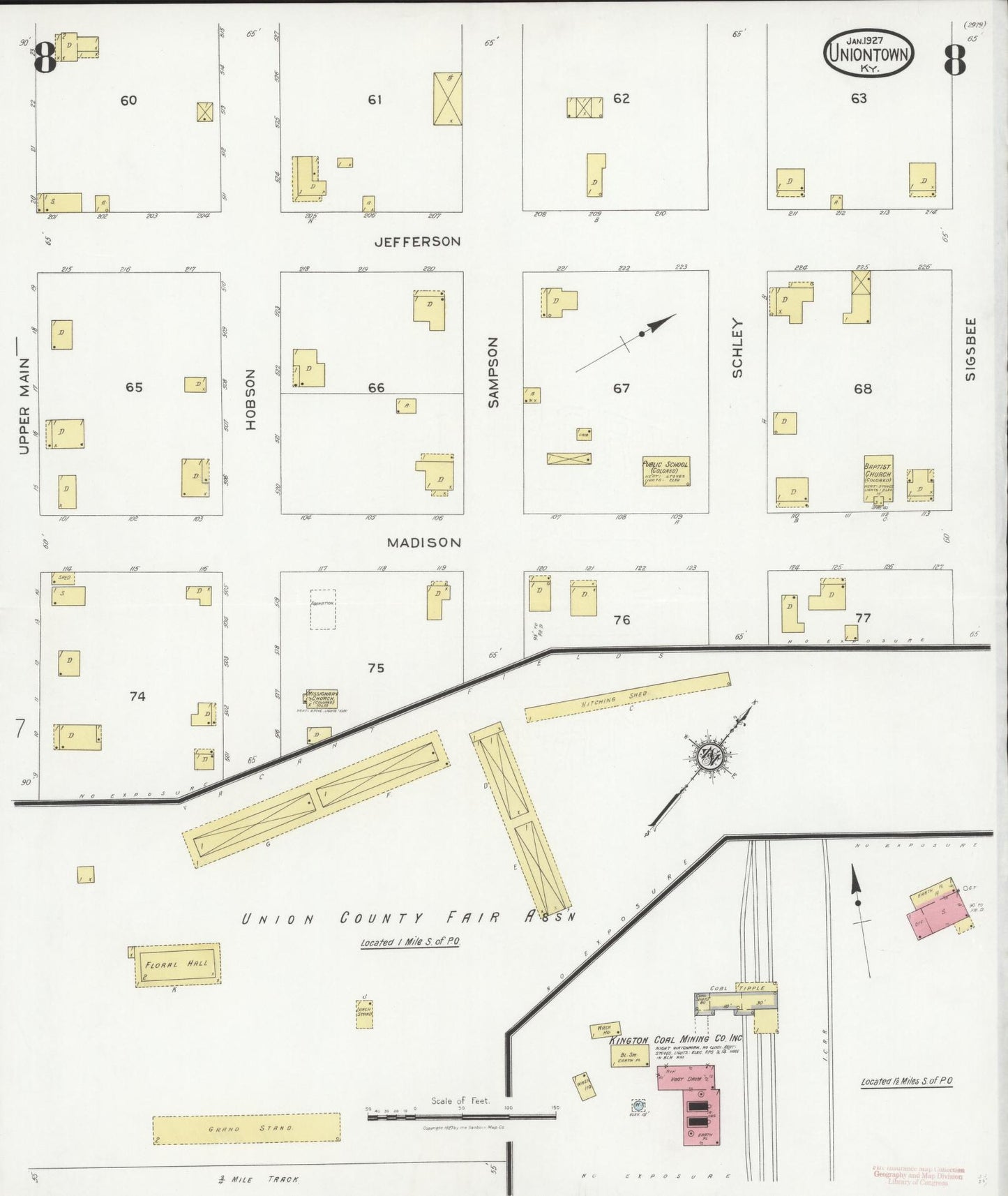Sanborn Fire Insurance Map from Uniontown, Union County, Kentucky (1927), Sheet #0008 - Complete Map Set gallery image, historic Sanborn map, vintage wall art, Kentucky Kentucky
