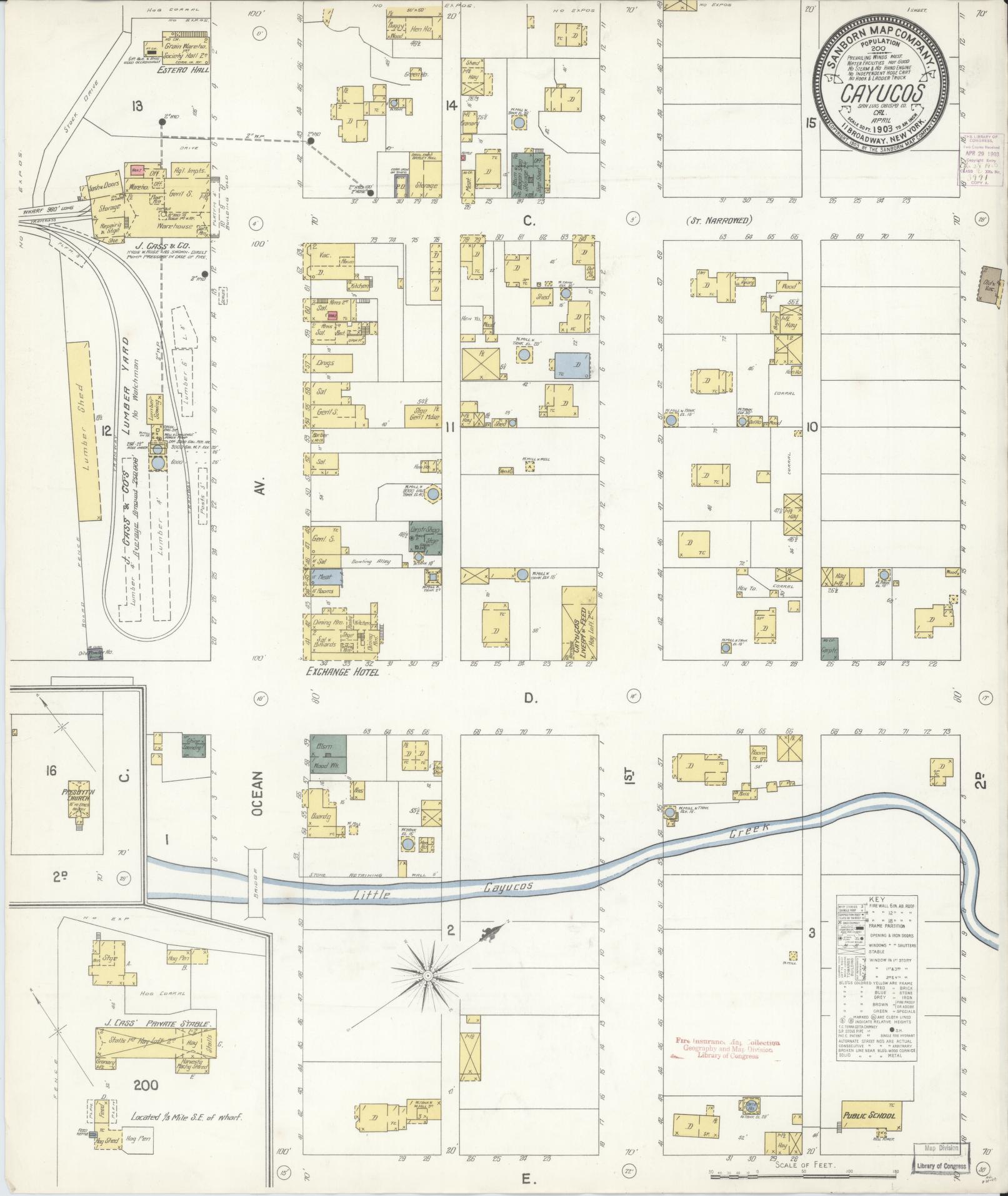Sanborn Fire Insurance Map from Cayucos, San Luis Obispo County, California (1903), Sheet #0001 - Historic Sanborn Fire Insurance Map Print, vintage old map wall art, antique decor, genealogy gift, California California map