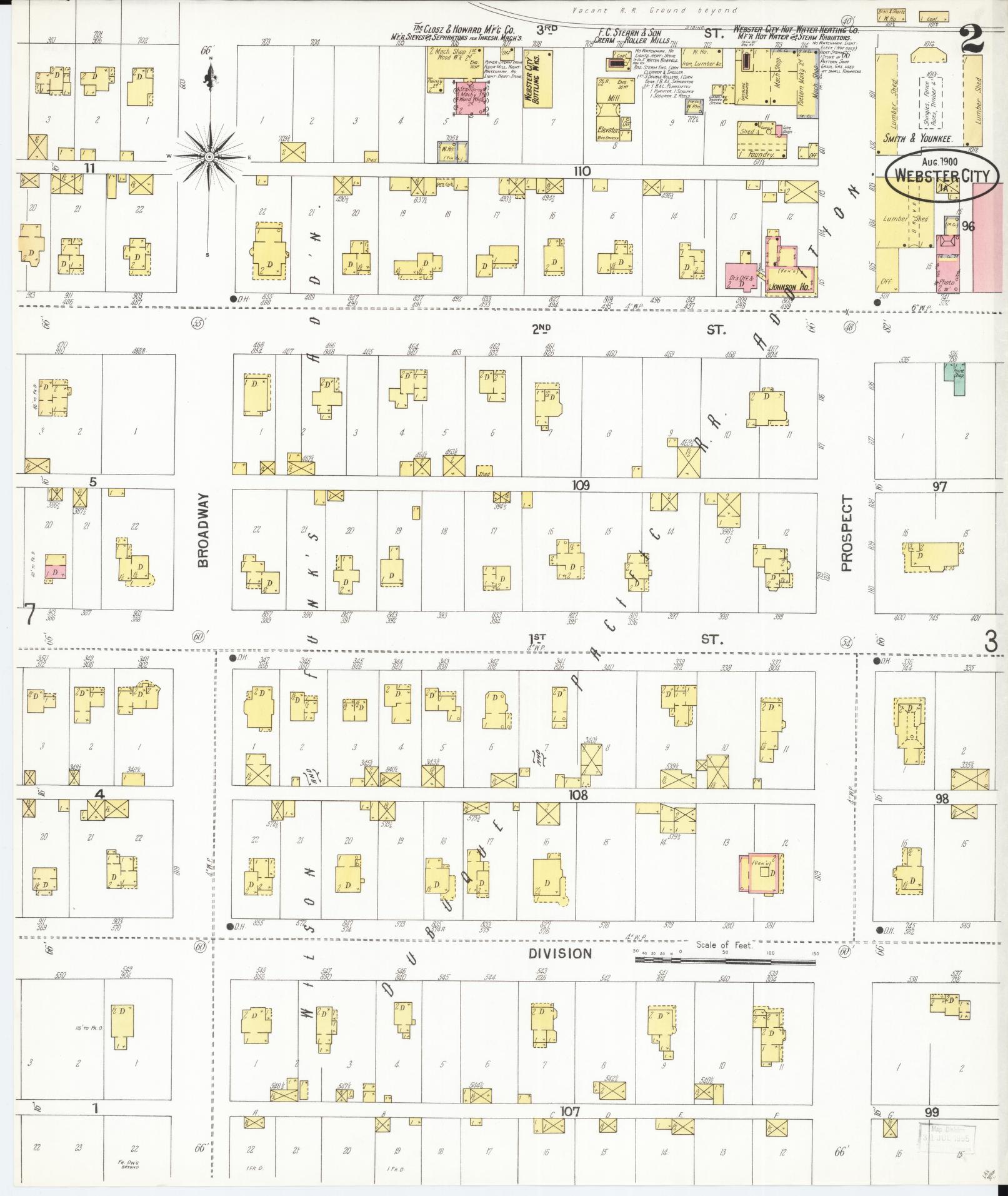Sanborn Fire Insurance Map from Webster City, Hamilton County, Iowa (1900), Sheet #0002 - Historic Sanborn Fire Insurance Map Print