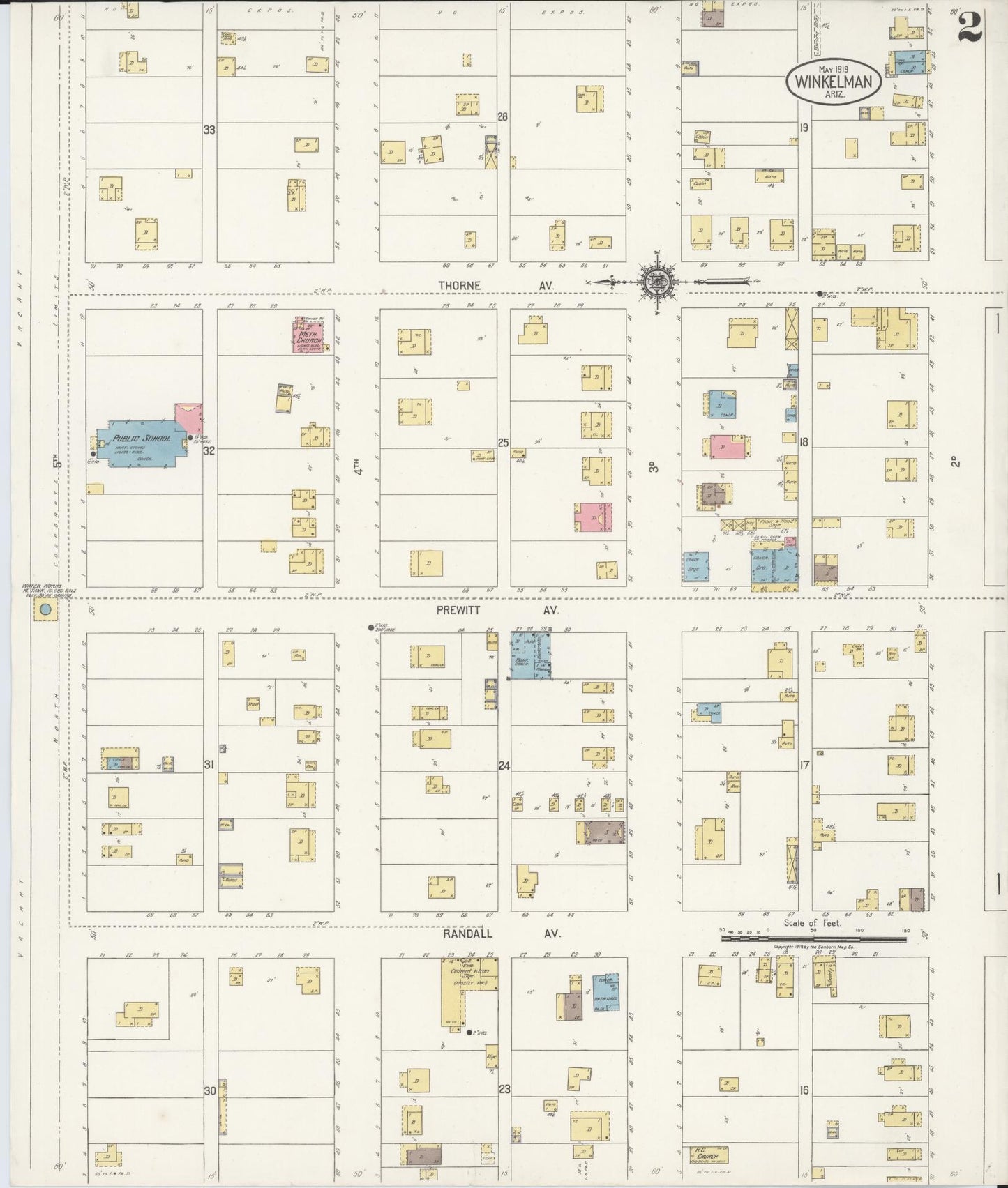 Sanborn Fire Insurance Map from Winkelman, Gila County, Arizona (1919), Sheet #0002 - Complete Map Set gallery image, historic Sanborn map, vintage wall art, Arizona Arizona