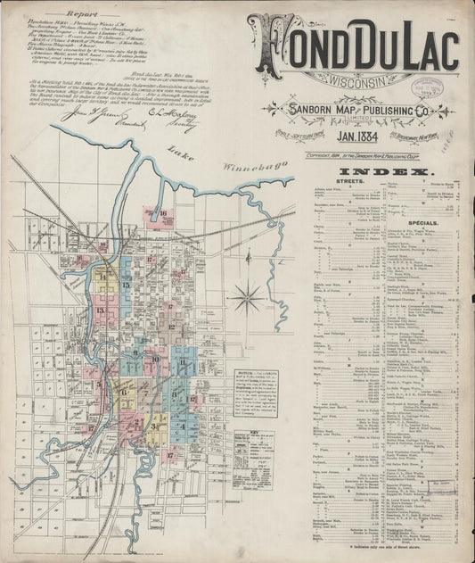 Sanborn Fire Insurance Map from Fond du Lac, Fond du Lac County, Wisconsin (1884), Sheet #0001 - Historic Sanborn Fire Insurance Map Print, vintage old map wall art, antique decor, genealogy gift, Wisconsin Wisconsin map