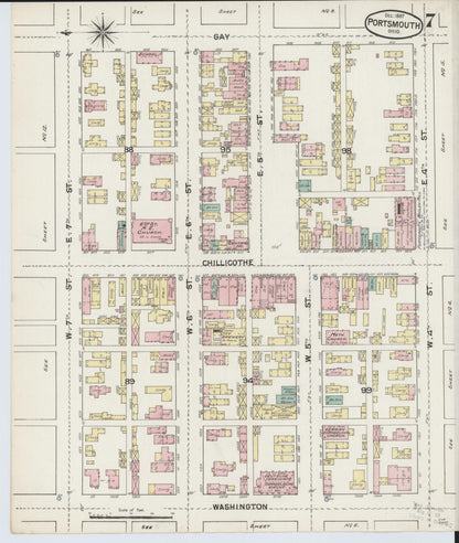 Sanborn Fire Insurance Map from Portsmouth, Scioto County, Ohio (1887), Sheet #0007 - Historic Sanborn Fire Insurance Map Print, vintage old map wall art, antique decor, genealogy gift, Ohio Ohio map