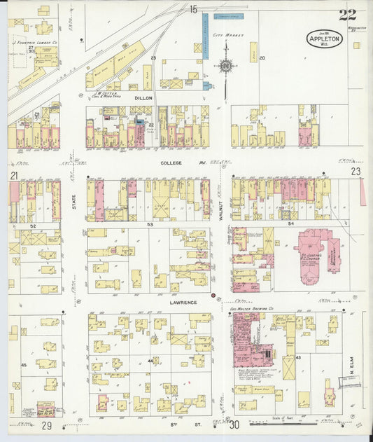 Sanborn Fire Insurance Map from Appleton, Outagamie County, Wisconsin (1911), Sheet #0022 - Historic Sanborn Fire Insurance Map Print, vintage old map wall art, antique decor, genealogy gift, Wisconsin Wisconsin map