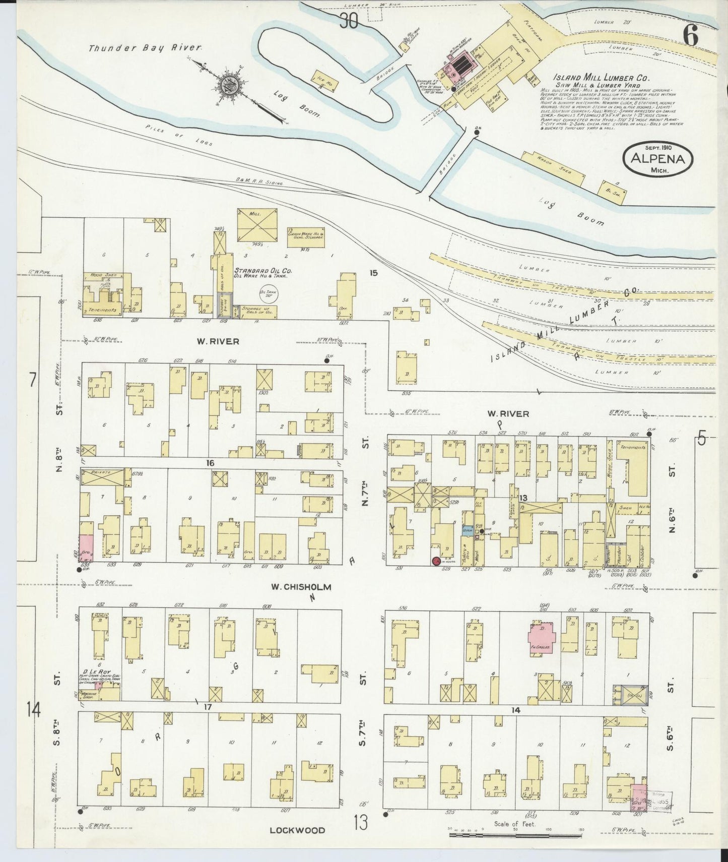 Sanborn Fire Insurance Map from Alpena, Alpena County, Michigan (1910), Sheet #0006 - Complete Map Set gallery image, historic Sanborn map, vintage wall art, Michigan Michigan