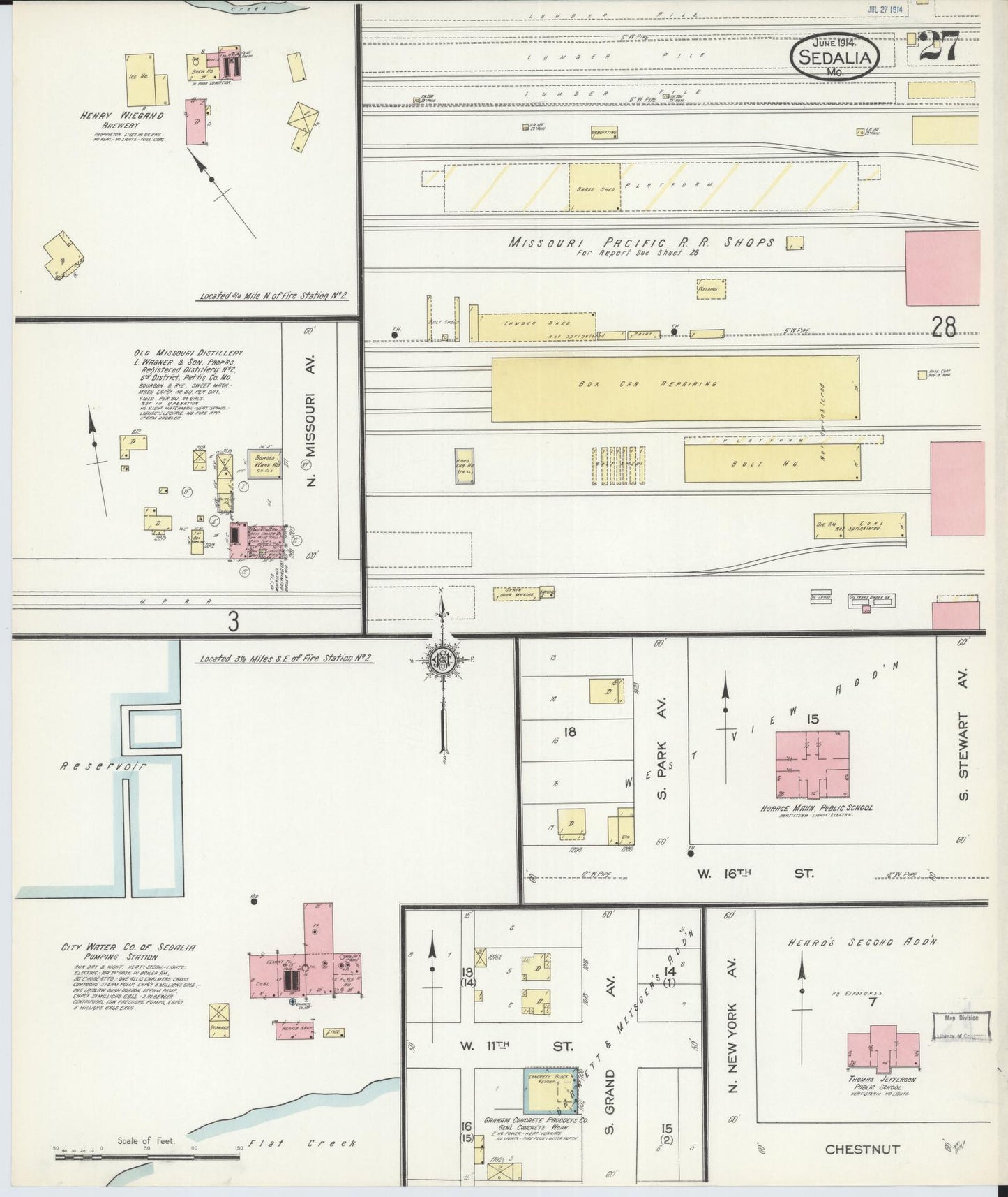 Sanborn Fire Insurance Map from Sedalia, Pettis County, Missouri (1914), Sheet #0027 - Historic Sanborn Fire Insurance Map Print, vintage old map wall art, antique decor, genealogy gift, Missouri Missouri map
