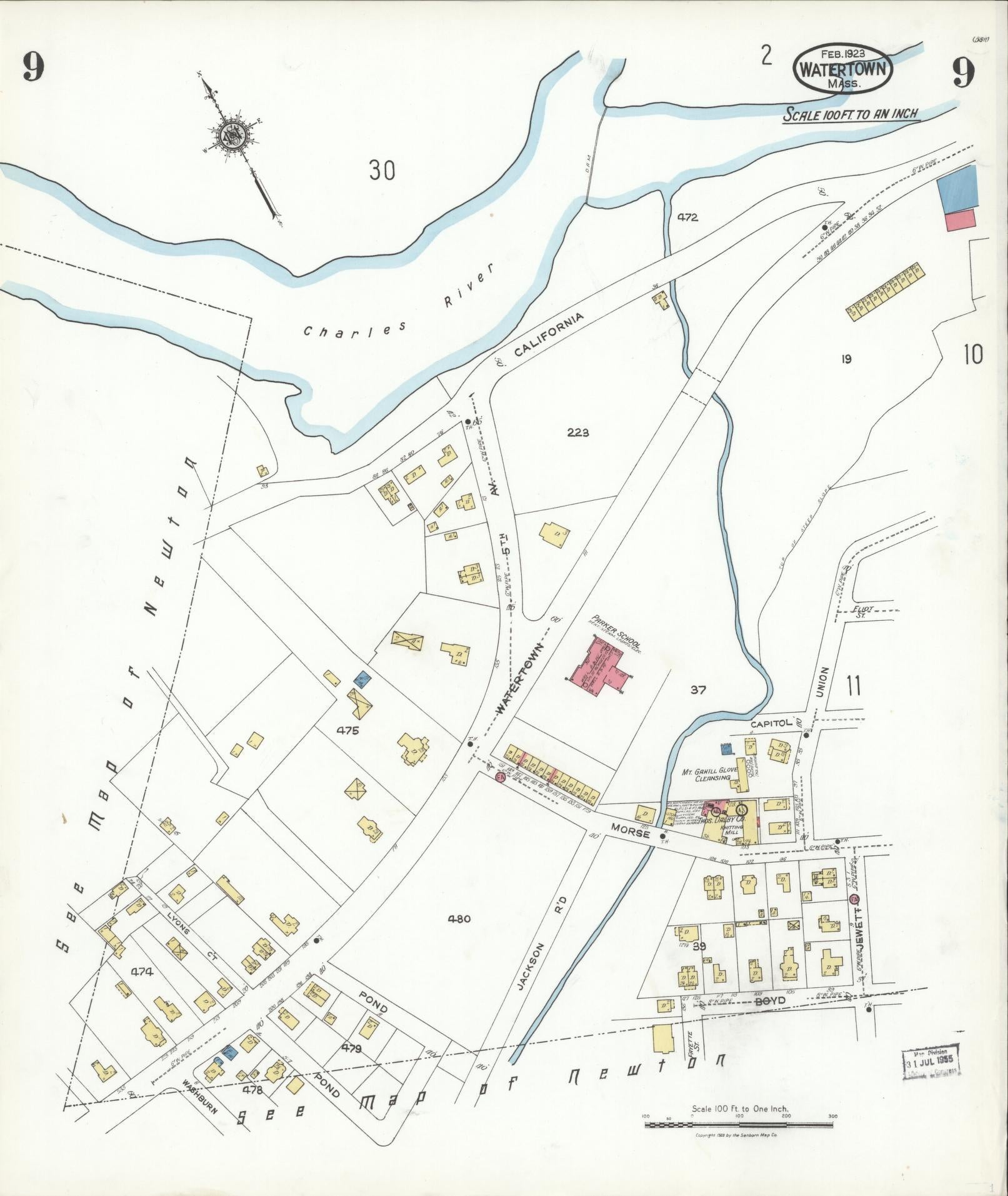 Sanborn Fire Insurance Map from Watertown, Middlesex County, Massachusetts (1923), Sheet #0009 - Complete Map Set gallery image, historic Sanborn map, vintage wall art, Massachusetts Massachusetts