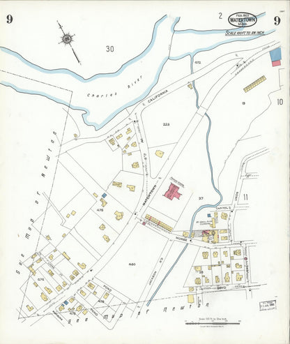 Sanborn Fire Insurance Map from Watertown, Middlesex County, Massachusetts (1923), Sheet #0009 - Complete Map Set gallery image, historic Sanborn map, vintage wall art, Massachusetts Massachusetts