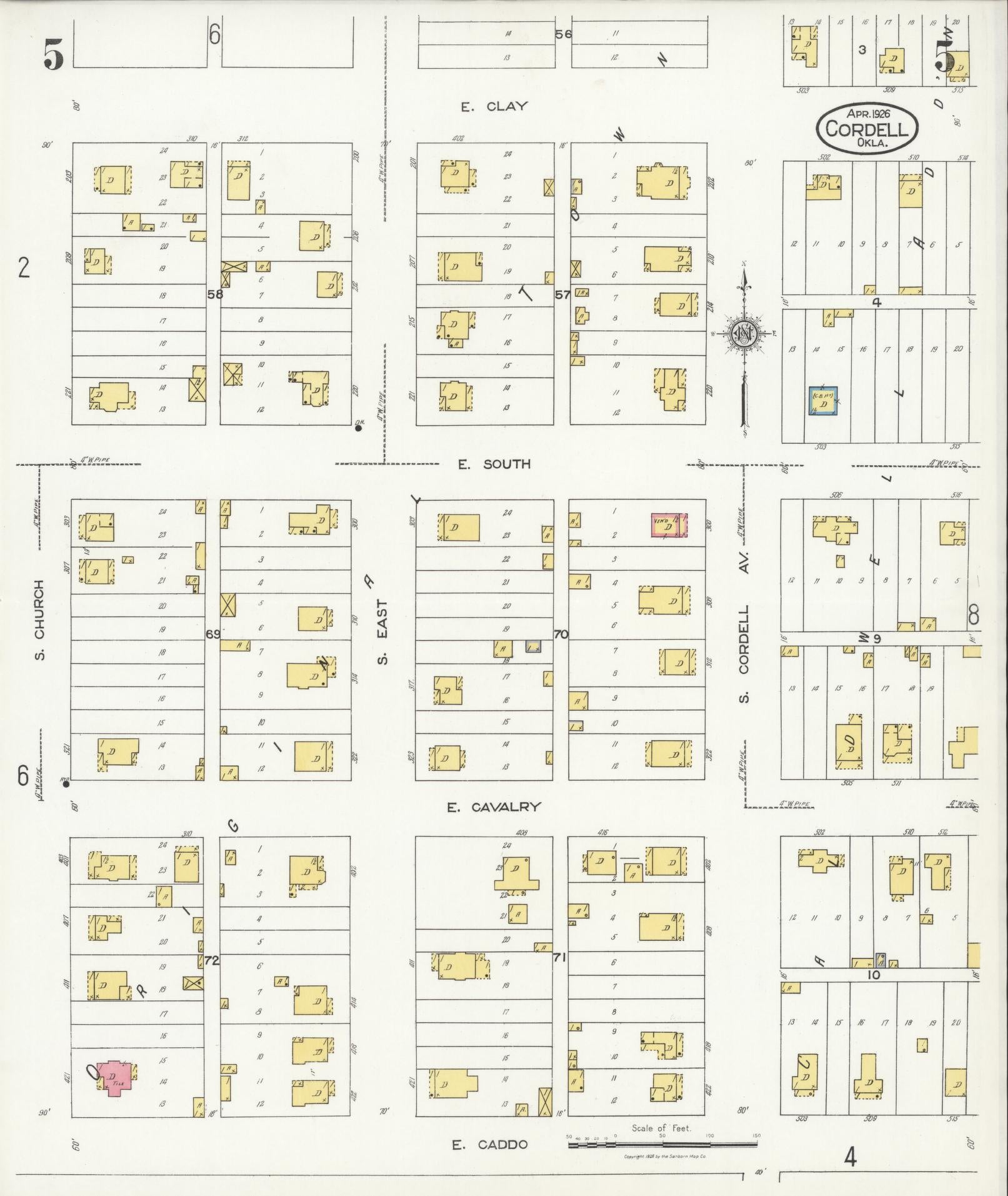 Sanborn Fire Insurance Map from Cordell, Washita County, Oklahoma (1926), Sheet #0005 - Complete Map Set gallery image, historic Sanborn map, vintage wall art, Oklahoma Oklahoma