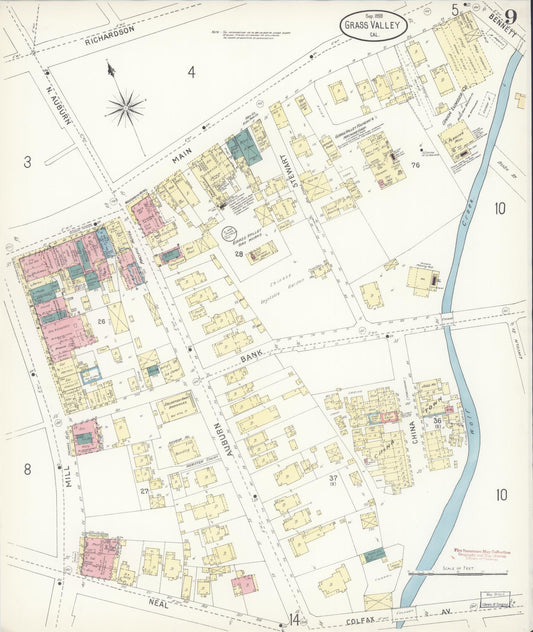 Sanborn Fire Insurance Map from Grass Valley, Nevada County, California (1898), Sheet #0009 - Historic Sanborn Fire Insurance Map Print, vintage old map wall art, antique decor, genealogy gift, California California map