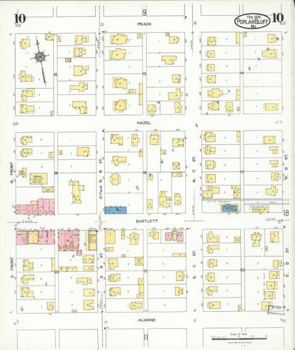Sanborn Fire Insurance Map from Poplar Bluff, Butler County, Missouri (1924), Sheet #0010 - Historic Sanborn Fire Insurance Map Print, vintage old map wall art, antique decor, genealogy gift, Missouri Missouri map