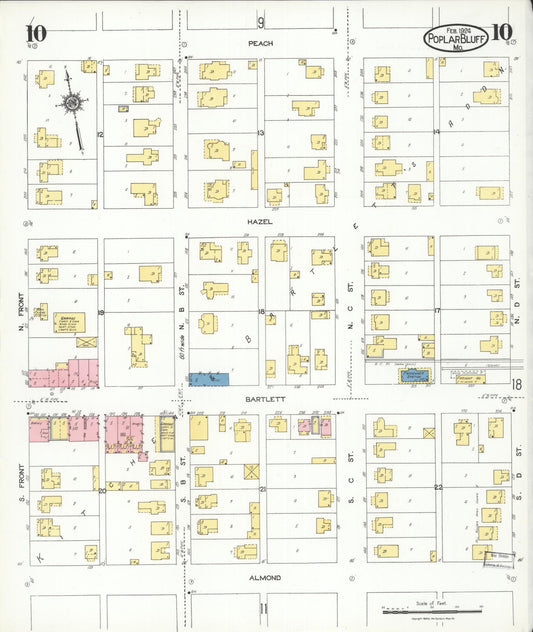 Sanborn Fire Insurance Map from Poplar Bluff, Butler County, Missouri (1924), Sheet #0010 - Historic Sanborn Fire Insurance Map Print, vintage old map wall art, antique decor, genealogy gift, Missouri Missouri map