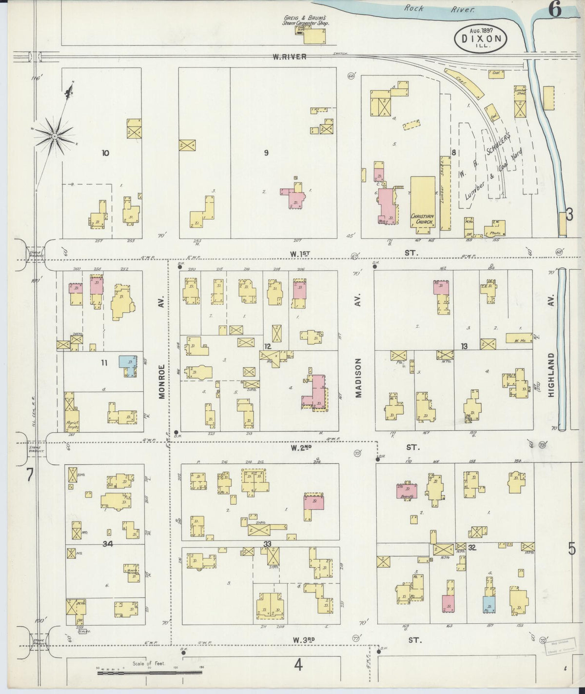 Sanborn Fire Insurance Map from Dixon, Lee County, Illinois (1897), Sheet #0006 - Historic Sanborn Fire Insurance Map Print, vintage old map wall art, antique decor, genealogy gift, Illinois Illinois map