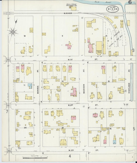 Sanborn Fire Insurance Map from Dixon, Lee County, Illinois (1897), Sheet #0006 - Historic Sanborn Fire Insurance Map Print, vintage old map wall art, antique decor, genealogy gift, Illinois Illinois map