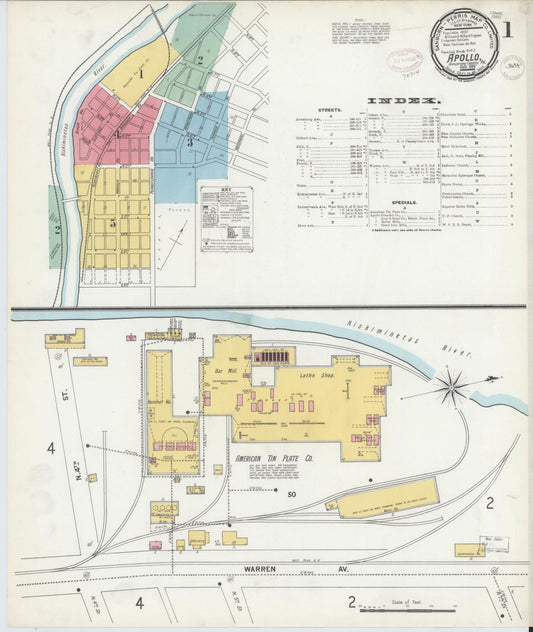 Sanborn Fire Insurance Map from Apollo, Armstrong County, Pennsylvania (1899), Sheet #0001 - Complete Map Set gallery image, historic Sanborn map, vintage wall art, Pennsylvania Pennsylvania