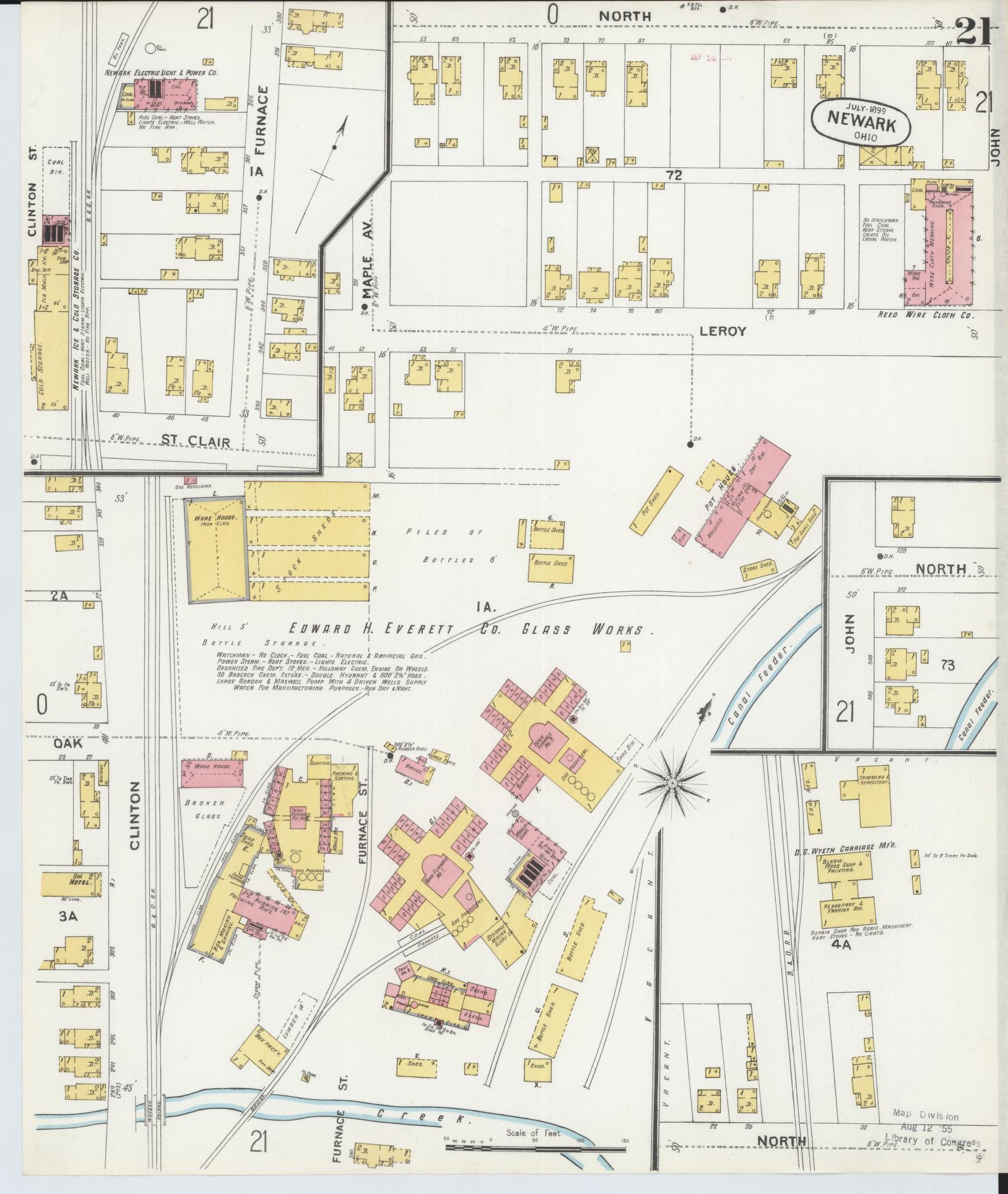 Sanborn Fire Insurance Map from Newark, Licking County, Ohio (1899), Sheet #0021 - Complete Map Set gallery image, historic Sanborn map, vintage wall art, Ohio Ohio