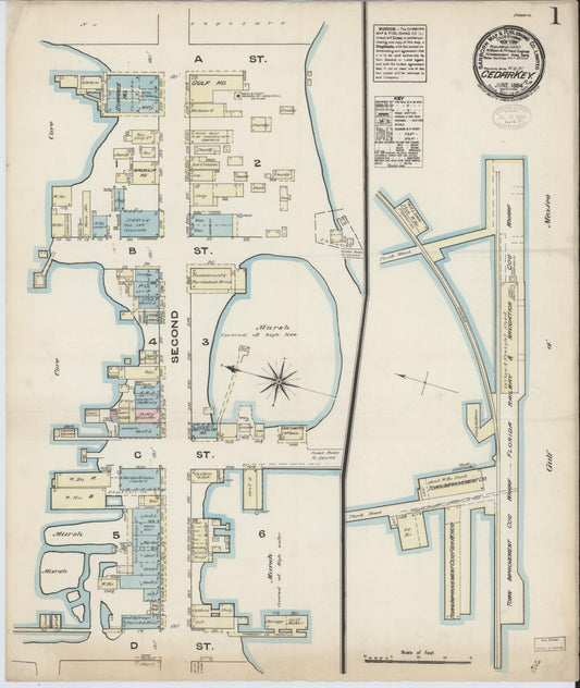 Sanborn Fire Insurance Map from Cedar Key, Levy County, Florida (1884), Sheet #0001 - Historic Sanborn Fire Insurance Map Print, vintage old map wall art, antique decor, genealogy gift, Florida Florida map