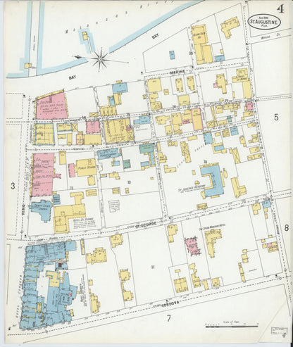 Sanborn Fire Insurance Map from Saint Augustine, Saint John's County, Florida (1899), Sheet #0004 - Historic Sanborn Fire Insurance Map Print, vintage old map wall art, antique decor, genealogy gift, Florida Florida map