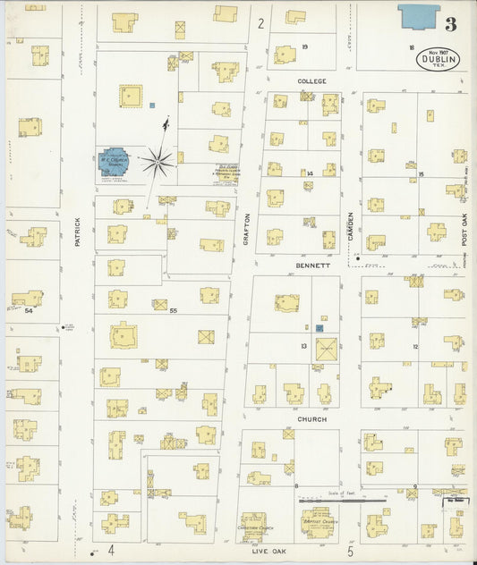 Sanborn Fire Insurance Map from Dublin, Erath County, Texas (1907), Sheet #0003 - Historic Sanborn Fire Insurance Map Print, vintage old map wall art, antique decor, genealogy gift, Texas Texas map