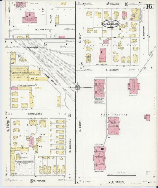 Sanborn Fire Insurance Map from Galesburg, Knox County, Illinois (1911), Sheet #0016 - Historic Sanborn Fire Insurance Map Print, vintage old map wall art, antique decor, genealogy gift, Illinois Illinois map