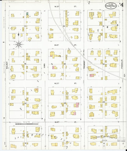 Sanborn Fire Insurance Map from Cedar Falls, Black Hawk County, Iowa (1900), Sheet #0004 - Historic Sanborn Fire Insurance Map Print, vintage old map wall art