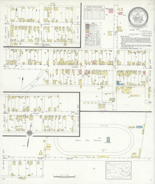 Sanborn Fire Insurance Map from Gratz, Dauphin County, Pennsylvania (1934), Sheet #0001 - Historic Sanborn Fire Insurance Map Print, vintage old map wall art, antique decor, genealogy gift, Pennsylvania Pennsylvania map