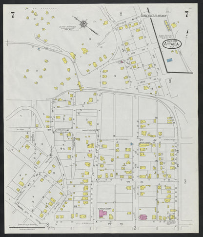 Sanborn Fire Insurance Map from Attalla, Etowah County, Alabama (1925), Sheet #0007 - Complete Map Set gallery image, historic Sanborn map, vintage wall art, Alabama Alabama