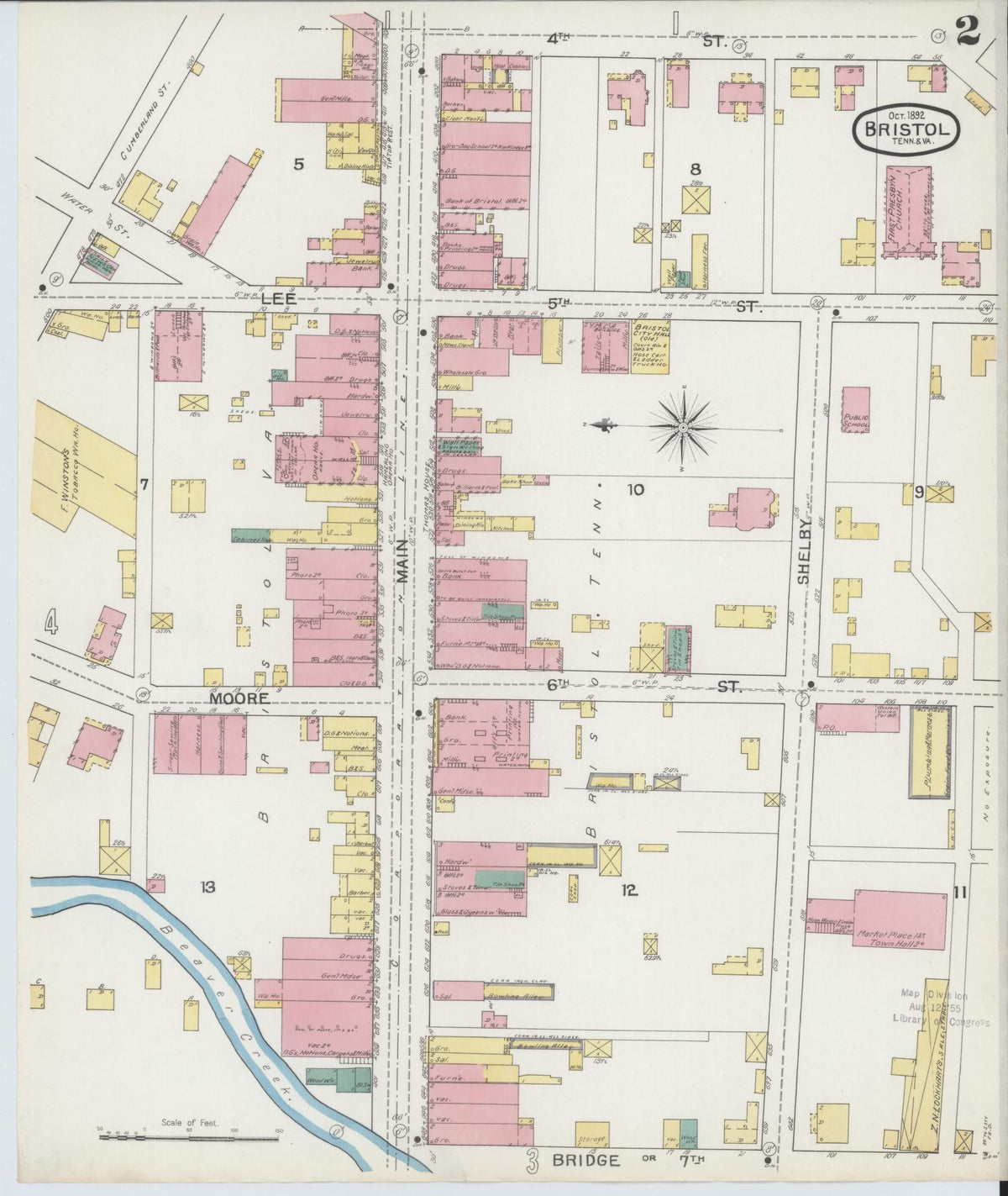 Sanborn Fire Insurance Map from Bristol, Sullivan County, Tennessee (1892), Sheet #0002 - Complete Map Set gallery image, historic Sanborn map, vintage wall art, Tennessee Tennessee