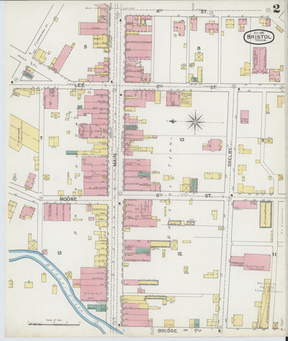 Sanborn Fire Insurance Map from Bristol, Sullivan County, Tennessee (1892), Sheet #0002 - Complete Map Set gallery image, historic Sanborn map, vintage wall art, Tennessee Tennessee