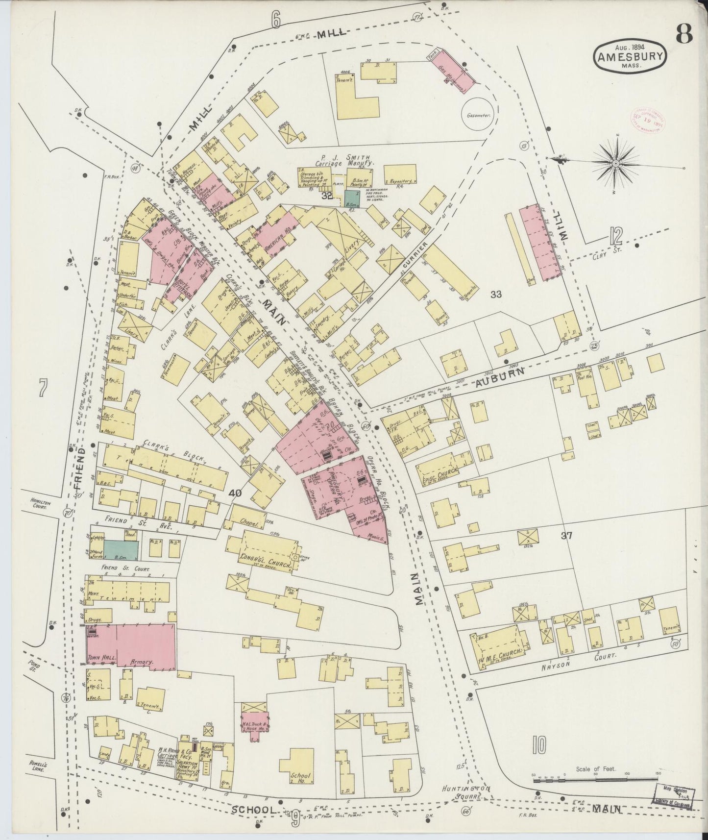 Sanborn Fire Insurance Map from Amesbury, Essex County, Massachusetts (1894), Sheet #0008 - Complete Map Set gallery image, historic Sanborn map, vintage wall art, Massachusetts Massachusetts