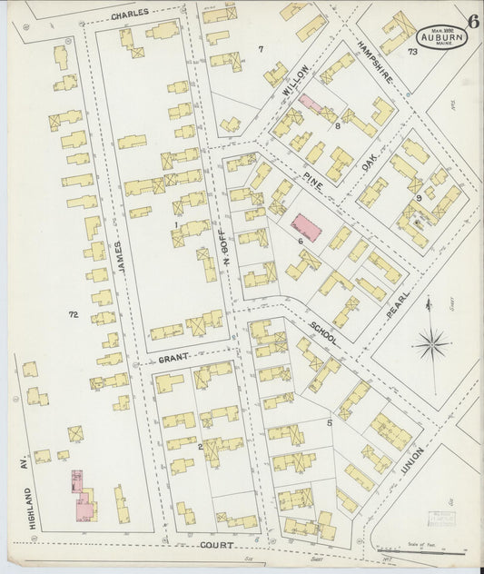 Sanborn Fire Insurance Map from Auburn, Androscoggin County, Maine (1892), Sheet #0006 - Historic Sanborn Fire Insurance Map Print, vintage old map wall art, antique decor, genealogy gift, Maine Maine map