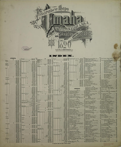 Sanborn Fire Insurance Map from Omaha, Douglas And Sarpy County, Nebraska (1890), Sheet #0001 - Complete Map Set gallery image, historic Sanborn map, vintage wall art, Nebraska Nebraska