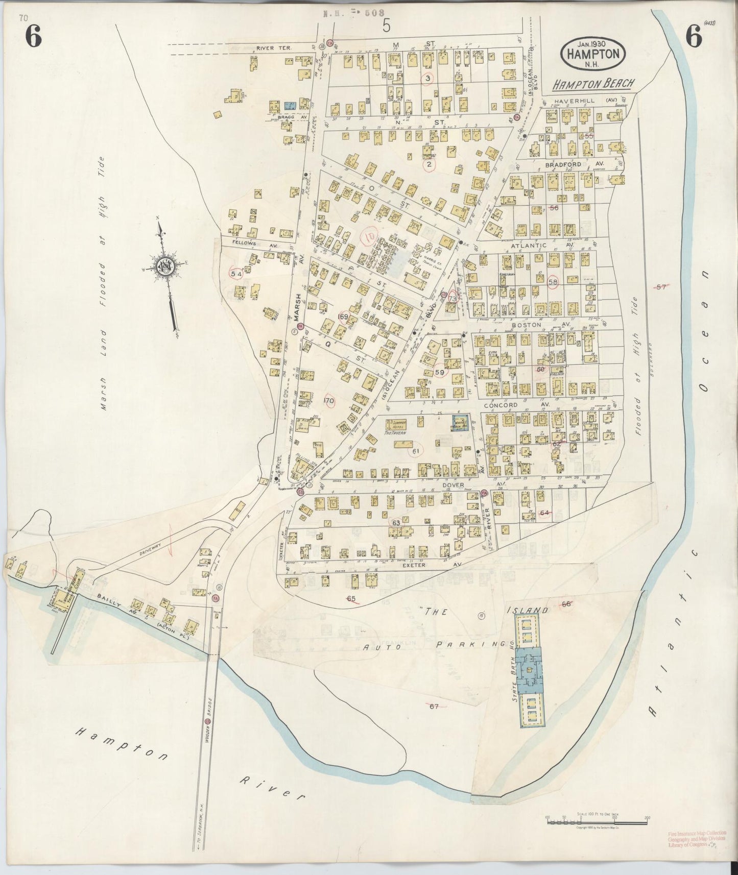 Sanborn Fire Insurance Map from Hampton, Rockingham County, New Hampshire (1942), Sheet #0006 - Historic Sanborn Fire Insurance Map Print, vintage old map wall art, antique decor, genealogy gift, New Hampshire New Hampshire map