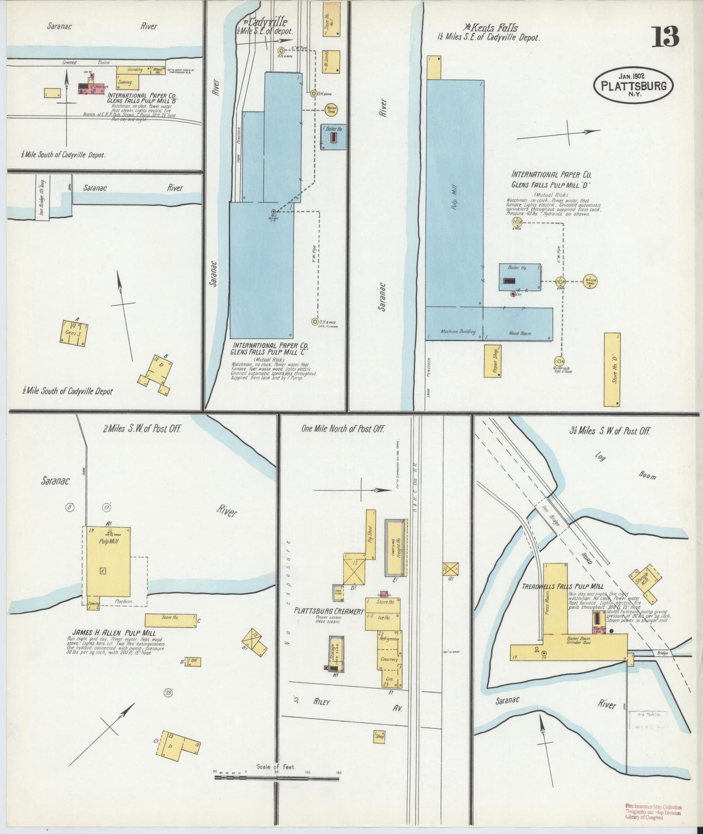 Sanborn Fire Insurance Map from Plattsburg, Clinton County, New York (1902), Sheet #0013 - Historic Sanborn Fire Insurance Map Print, vintage old map wall art, antique decor, genealogy gift, New York New York map