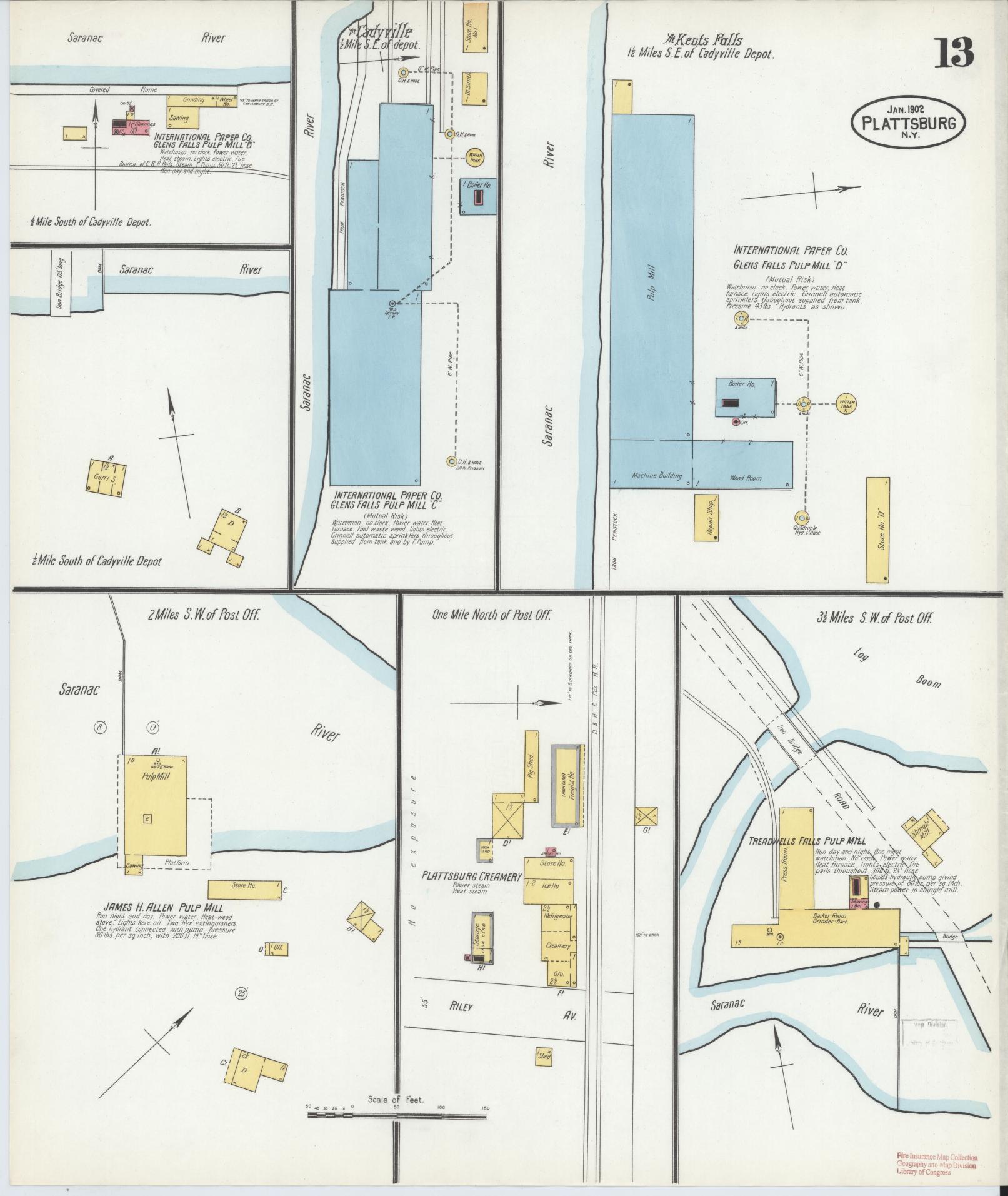 Sanborn Fire Insurance Map from Plattsburg, Clinton County, New York (1902), Sheet #0013 - Historic Sanborn Fire Insurance Map Print, vintage old map wall art, antique decor, genealogy gift, New York New York map