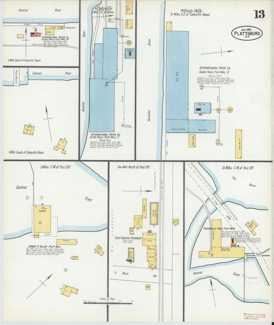 Sanborn Fire Insurance Map from Plattsburg, Clinton County, New York (1902), Sheet #0013 - Historic Sanborn Fire Insurance Map Print, vintage old map wall art, antique decor, genealogy gift, New York New York map